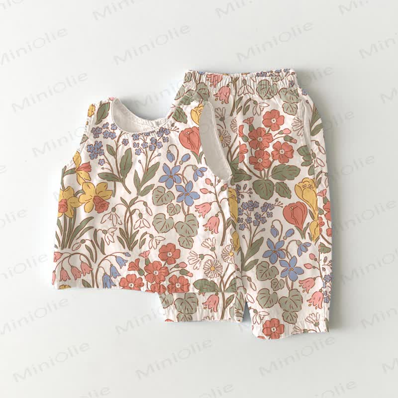 Baby Toddler Spring Flowers Sleeveless 2-piece Set - White - 5-7T - image 1