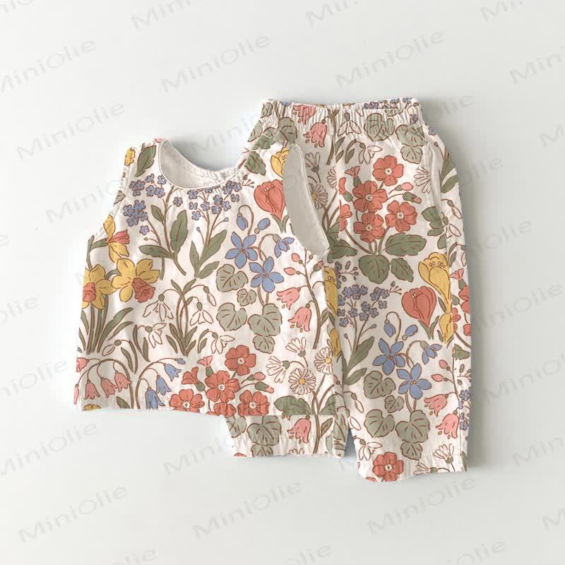 Baby Toddler Spring Flowers Sleeveless 2-piece Set - White - 5-7T - image 1