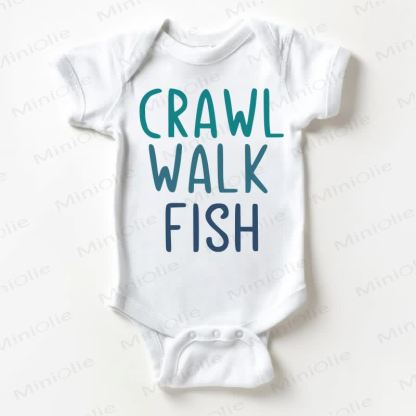 CRAWL WALK FISH Baby White Bodysuit - White - 18-24M - image 1
