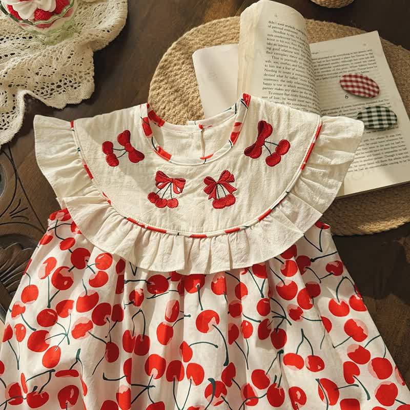 Toddler Girl Cherry Ruffle Collar Dress - image 2