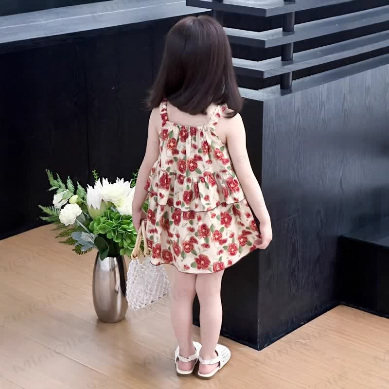 Toddler Girl Floral Ruffle Strap Dress - Red - 10-11T - image 6