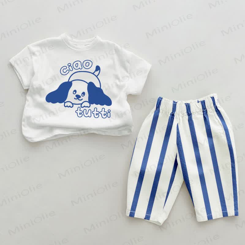 CIAO TUTTI Baby Blue Striped Pants 2-piece Set - White&Blue - 2-3T - image 1