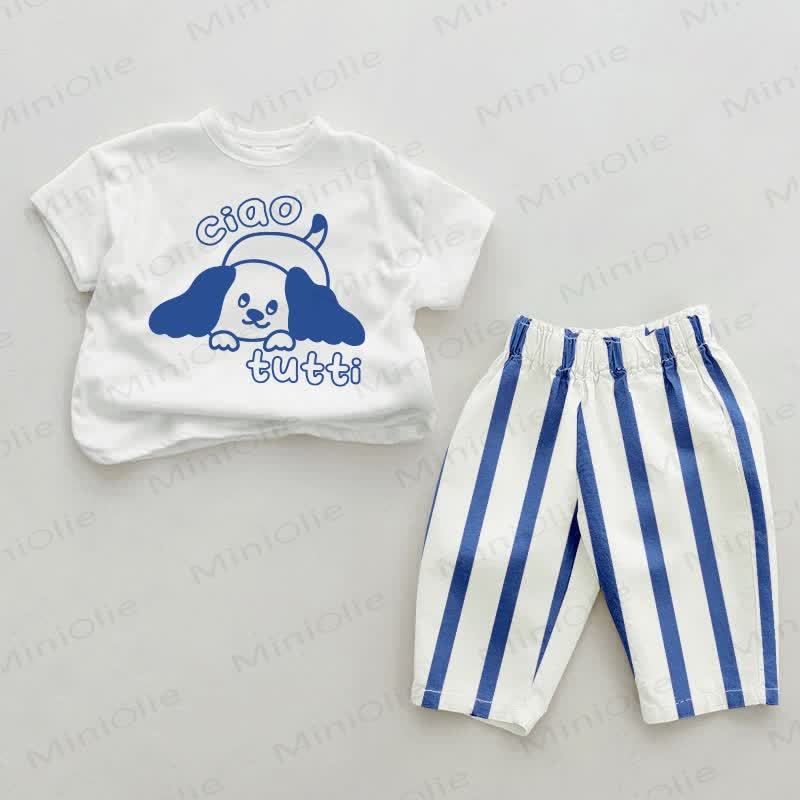 CIAO TUTTI Baby Blue Striped Pants 2-piece Set - White&Blue - 2-3T - image 1