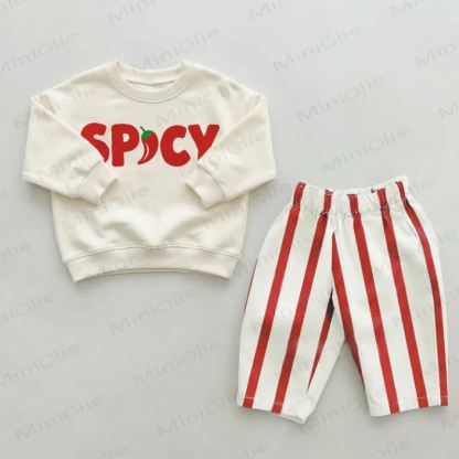 SPICY Baby Toddler Red Striped Pants 2-piece Set - Beige&Red - 2-3T - image 1