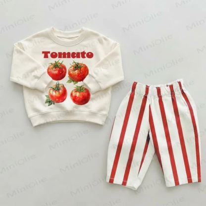 Baby Toddler Tomatoes Red Striped Pants 2-piece Set - Beige&Red - 2-3T - image 1