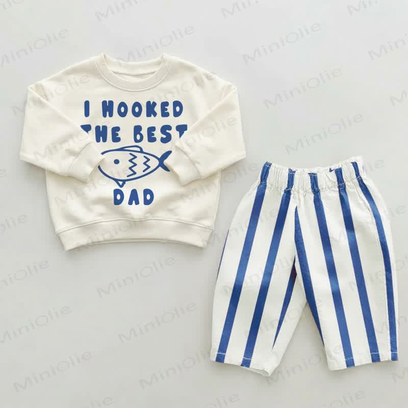 I HOOKED THE BEST DAD Baby Toddler Blue Striped Pants 2-piece Set - Beige&Blue - 2-3T - image 1