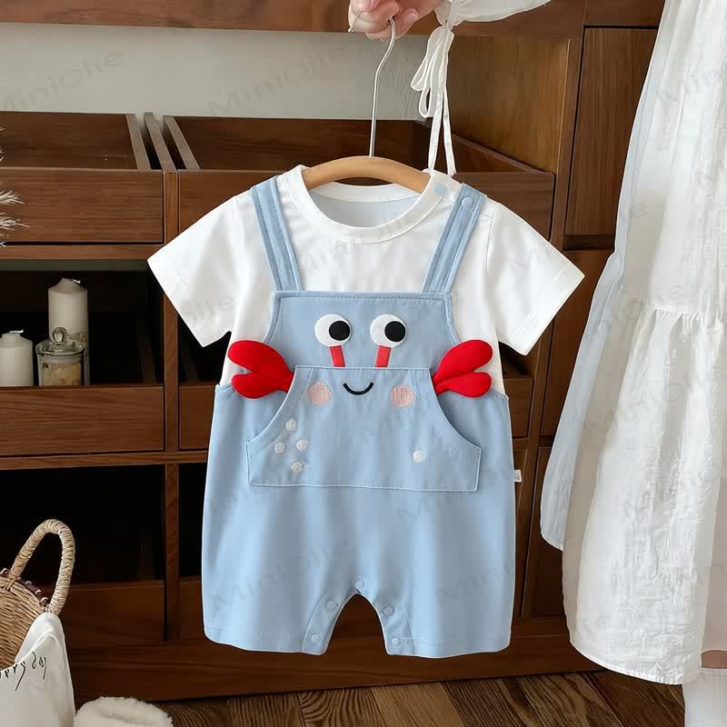Baby Fake 2pcs Crab Pocket Romper - Blue - 18-24M - image 1