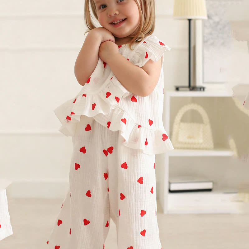 Baby Heart Print Ruffle Cotton Dress Set - image 3