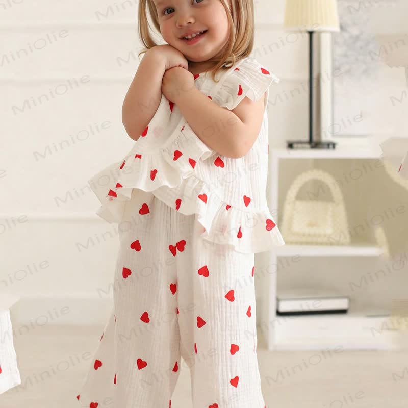 Baby Heart Print Ruffle Cotton Dress Set - image 4