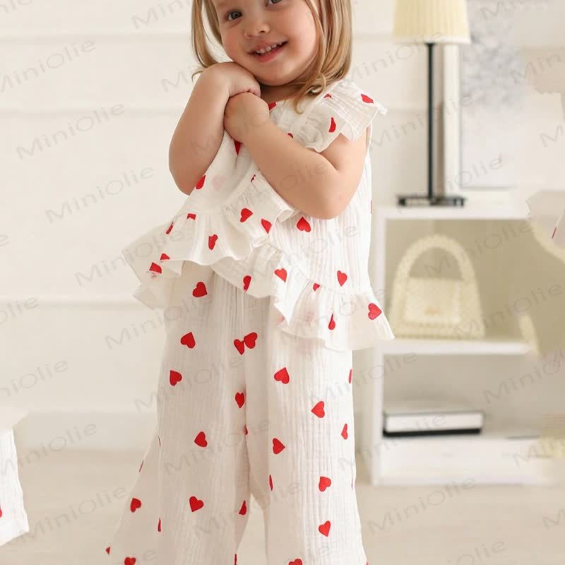 Baby Heart Print Ruffle Cotton Dress Set - image 4