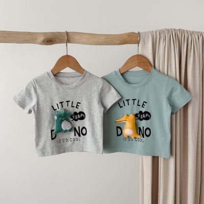 LITTLE DINO Toddler Tee and Plaid Shorts Set - image 4
