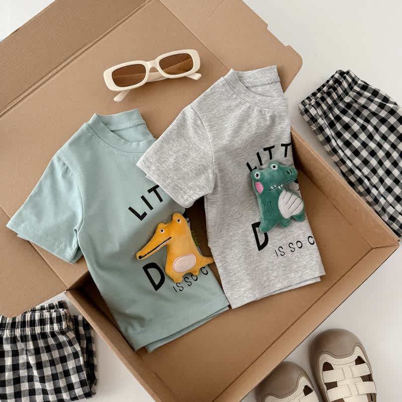 LITTLE DINO Toddler Tee and Plaid Shorts Set - image 5