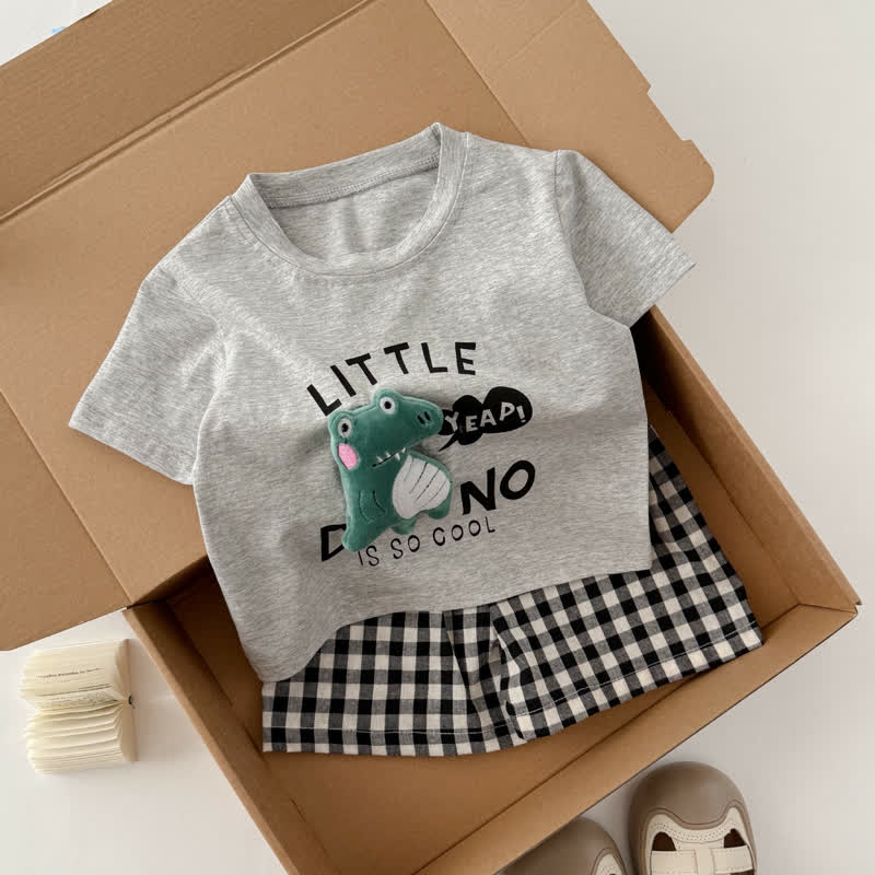 LITTLE DINO Toddler Tee and Plaid Shorts Set - image 6