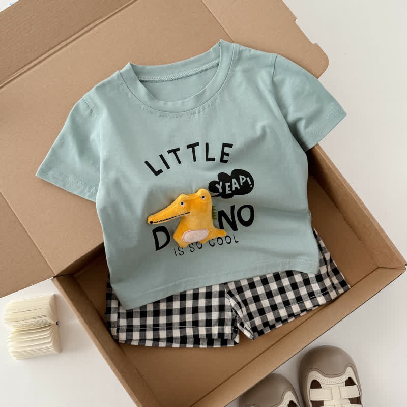 LITTLE DINO Toddler Tee and Plaid Shorts Set - image 7