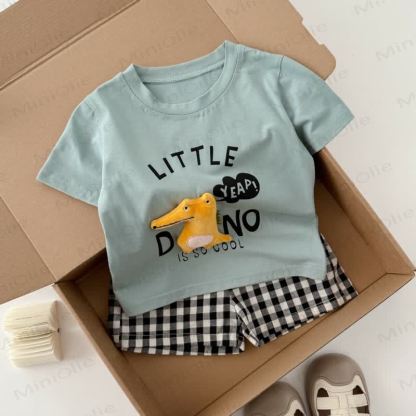 LITTLE DINO Toddler Tee and Plaid Shorts Set - image 7