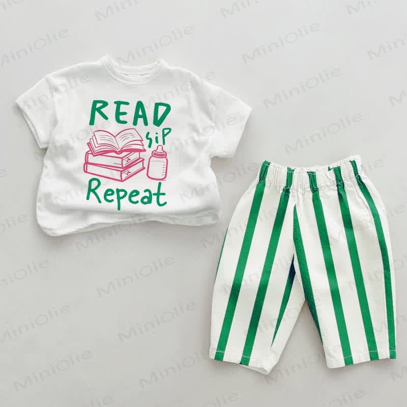 READ SIP REPEAT Baby Green Striped 2-piece Set - Green&White - 2-3T - image 1