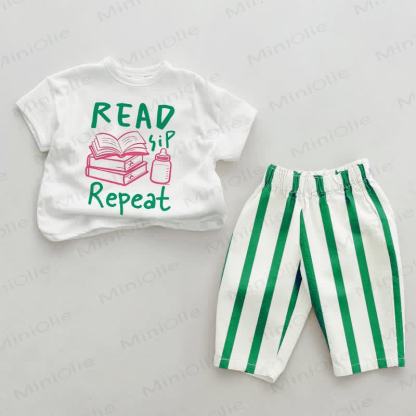 READ SIP REPEAT Baby Green Striped 2-piece Set - Green&White - 2-3T - image 1