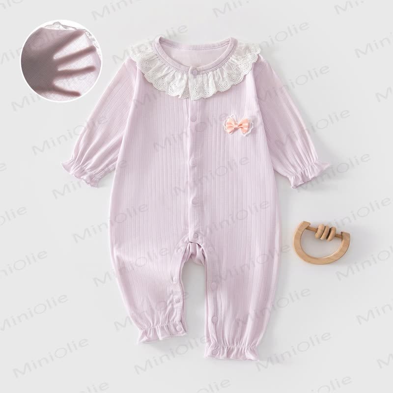 Baby Ribbed Lace Collar Long Sleeve Romper - Purple - 18-24M - image 2