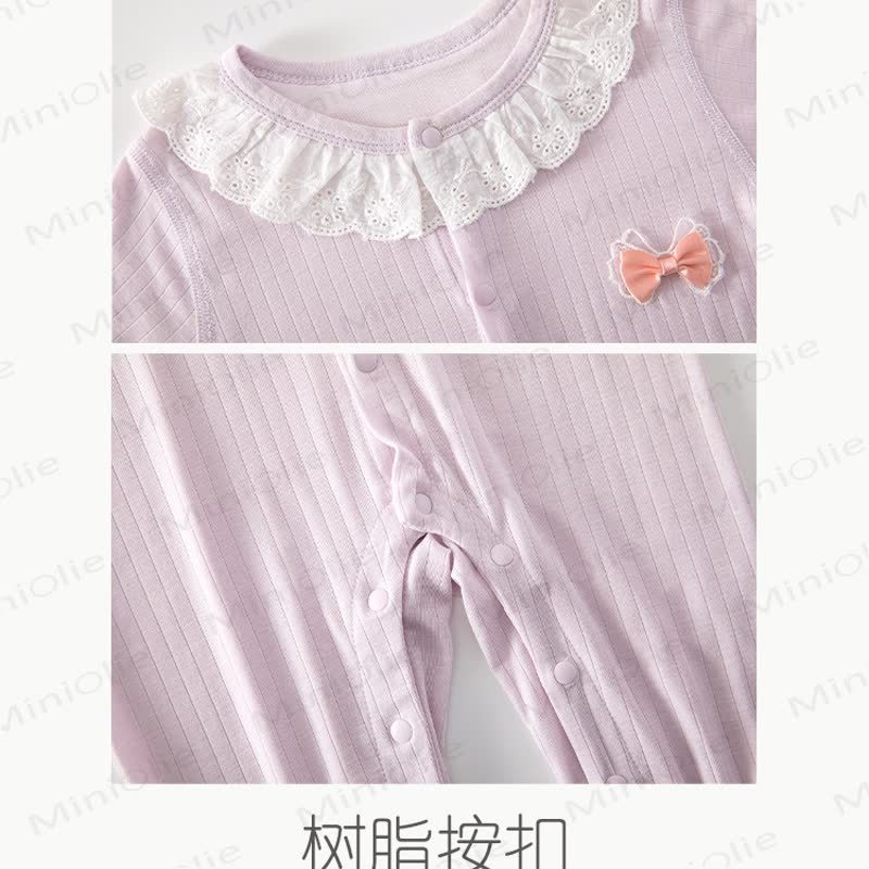 Baby Ribbed Lace Collar Long Sleeve Romper - image 5