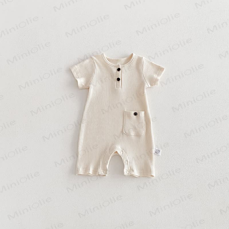Baby Breathable Rib Pocket Romper - Beige - 18-24M - image 13