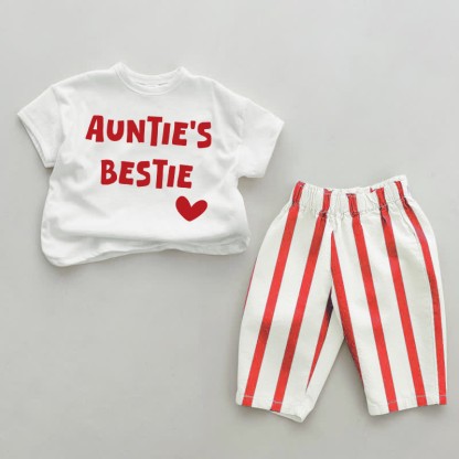 AUNTIE'S BESTIE Baby Red Striped Pants 2-piece Set - White&Red - 4-5T - image 1