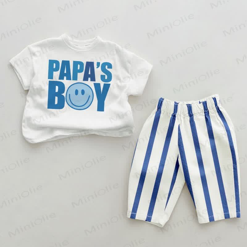 PAPA'S BOY Baby Blue Striped Pants 2-piece Set - White&Blue - 2-3T - image 1