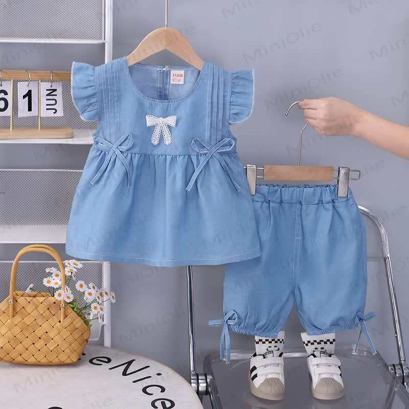 Toddler Girl Denim Tank and Shorts Set - Light Blue - 3-4T - image 2