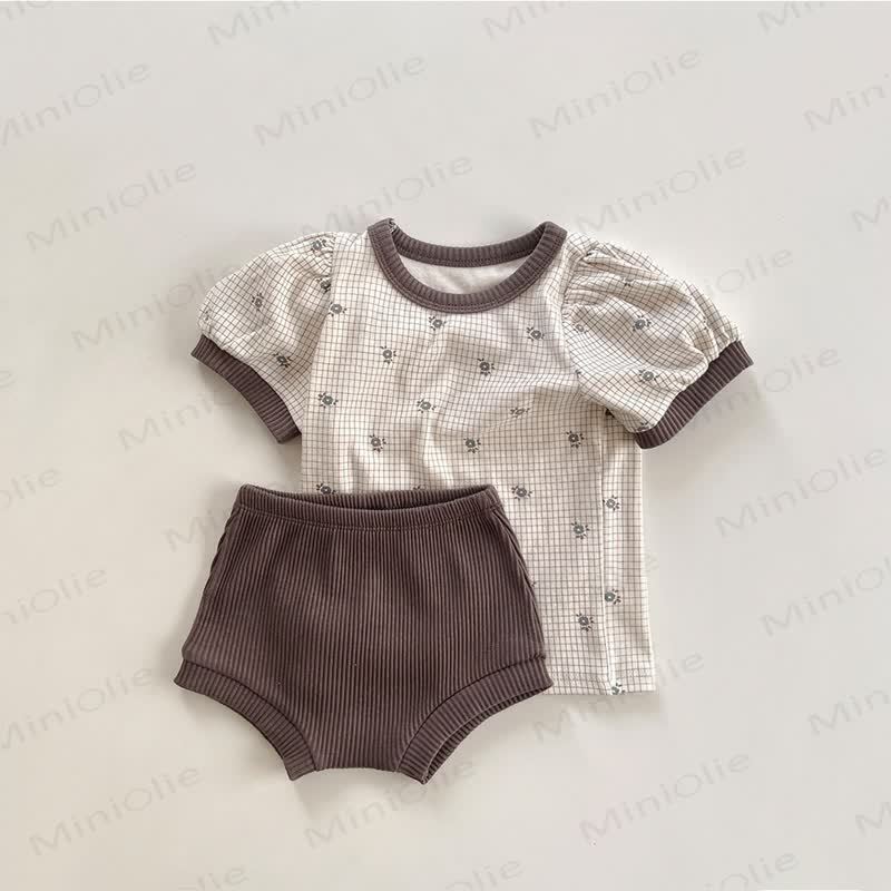 Baby Floral Top and Shorts Rib Set - Brown - 2-3T - image 9
