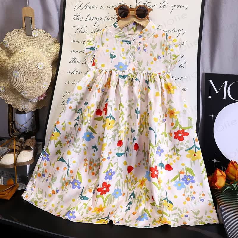 Baby Toddler Girl Floral Ruffle Dress - Beige - 6-7T - image 3