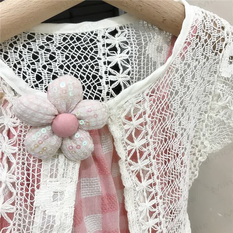 Baby Toddler Pink Plaid Dress with Lace Vest - image 3