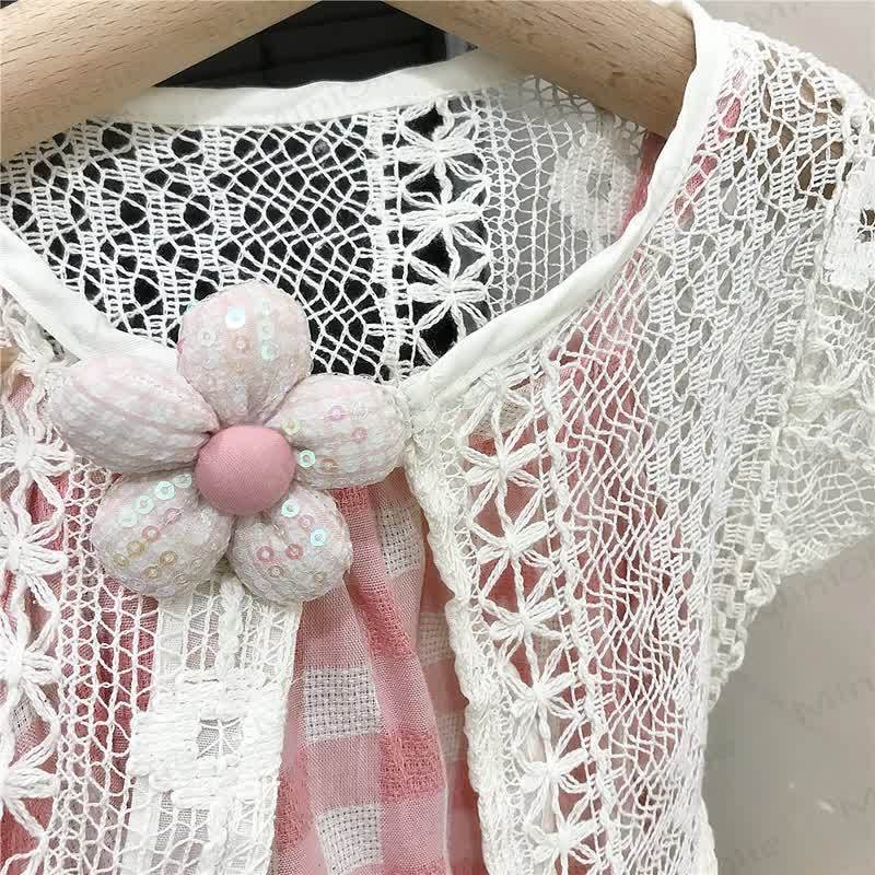 Baby Toddler Pink Plaid Dress with Lace Vest - image 3