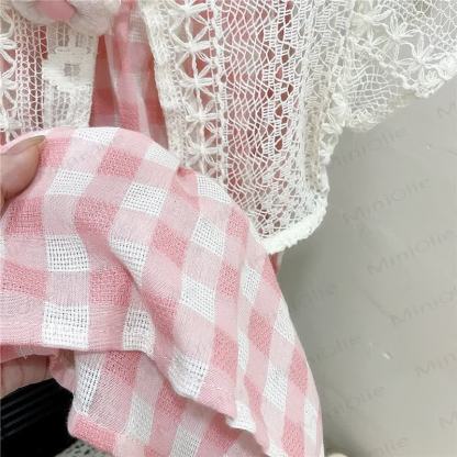 Baby Toddler Pink Plaid Dress with Lace Vest - image 4
