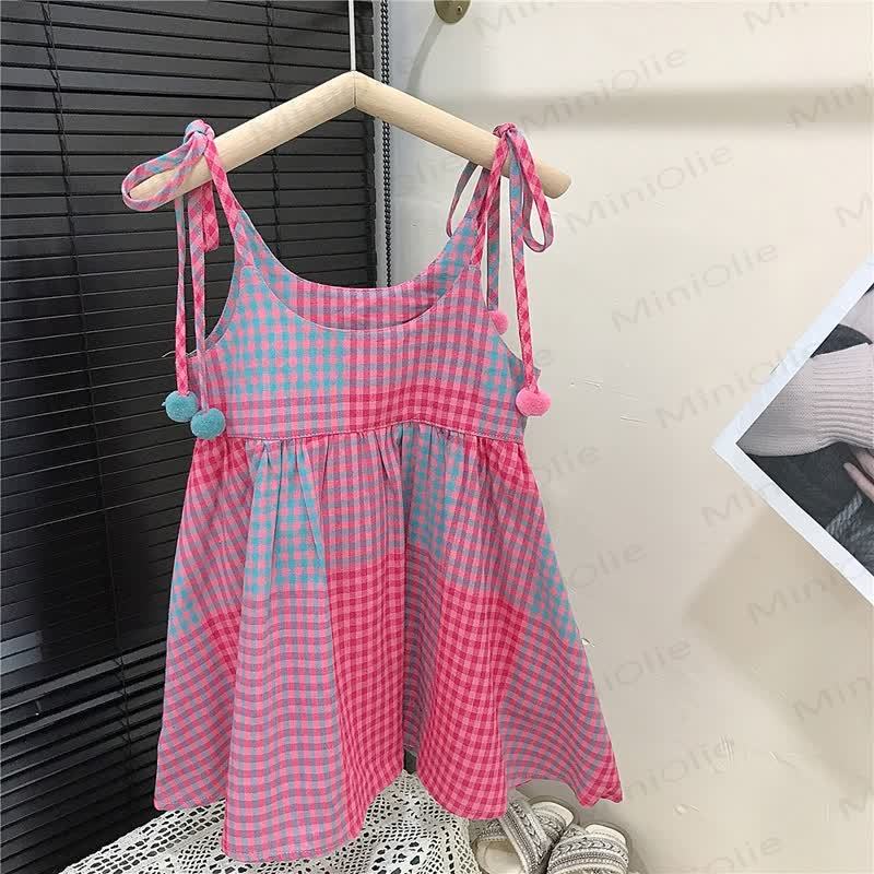Toddler Kid Red Plaid Pompom Dress - image 2