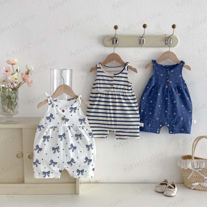 Baby Breathable Soft Cotton Blend Tie Strap Summer Romper - image 1