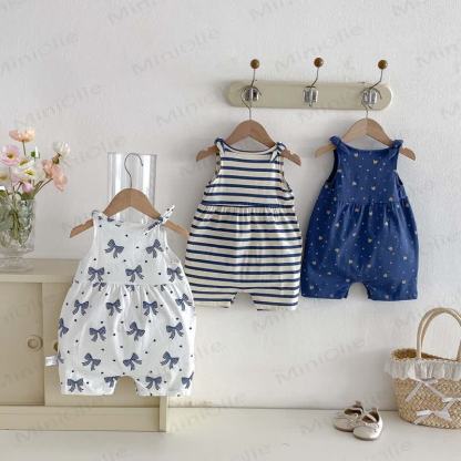 Baby Breathable Soft Cotton Blend Tie Strap Summer Romper - image 2