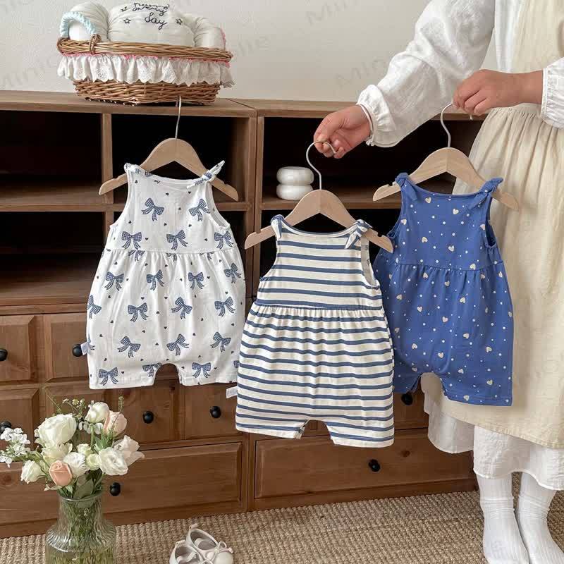 Baby Breathable Soft Cotton Blend Tie Strap Summer Romper - image 3