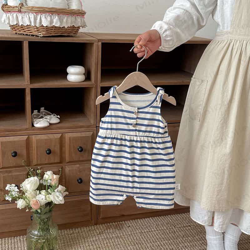 Baby Breathable Soft Cotton Blend Tie Strap Summer Romper - image 7