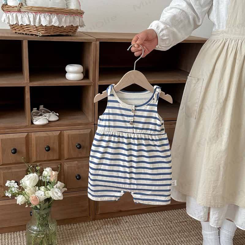 Baby Breathable Soft Cotton Blend Tie Strap Summer Romper - image 7