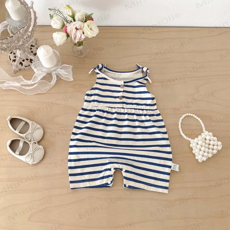 Baby Breathable Soft Cotton Blend Tie Strap Summer Romper - image 12