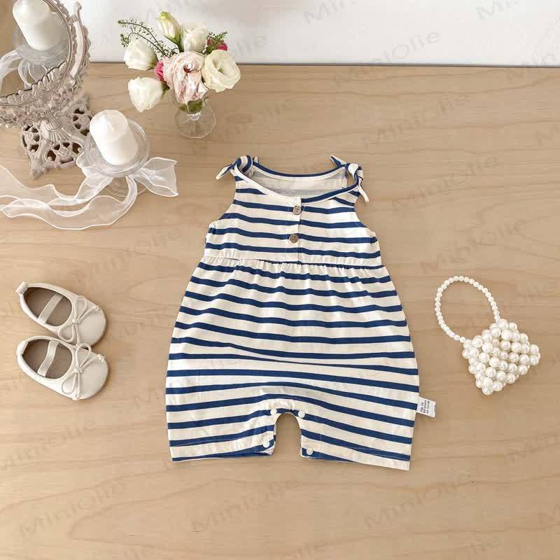 Baby Breathable Soft Cotton Blend Tie Strap Summer Romper - image 12