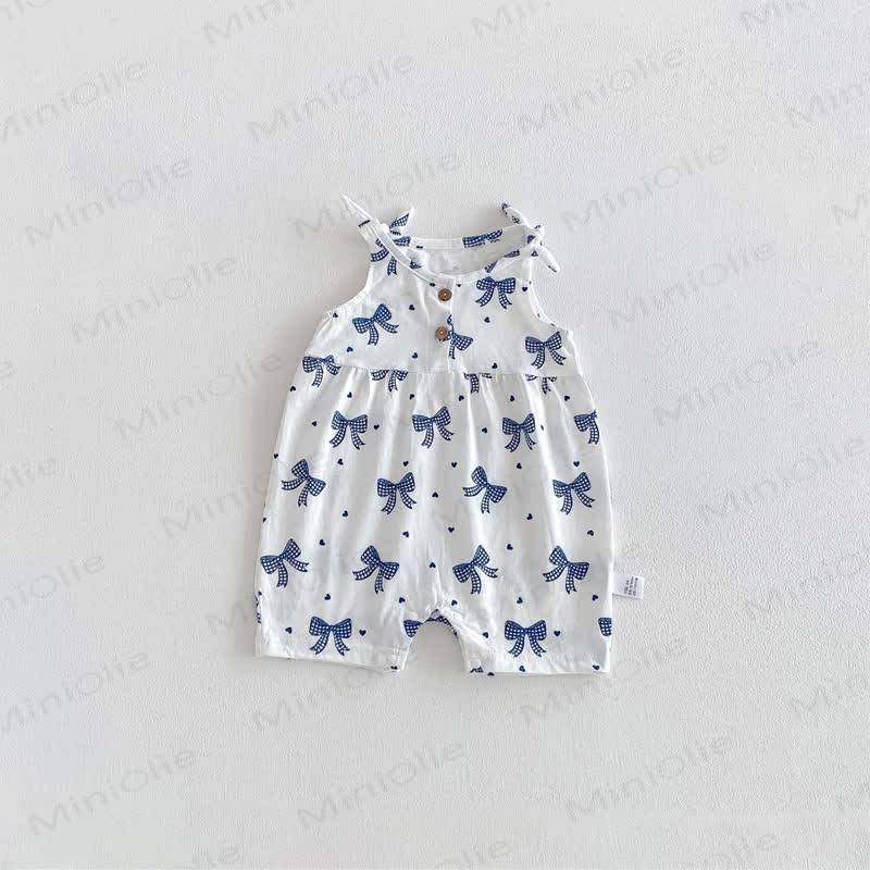 Baby Breathable Soft Cotton Blend Tie Strap Summer Romper - image 19