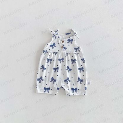 Baby Breathable Soft Cotton Blend Tie Strap Summer Romper - image 19