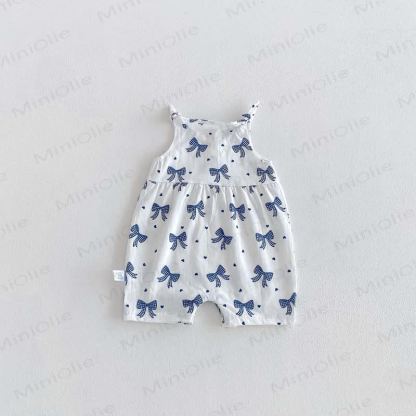 Baby Breathable Soft Cotton Blend Tie Strap Summer Romper - image 20
