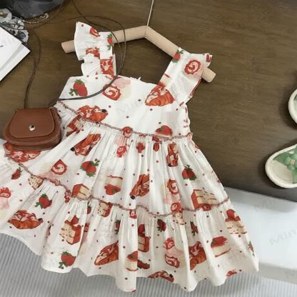 Baby Toddler Kid Strawberry Bread Dress - Red&White - 8-9T - image 1