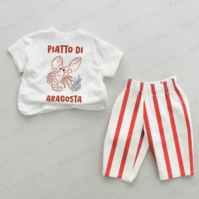 PIATTO DI ARAGOSTA Baby Red Striped Pants 2-piece Set - White&Red - 2-3T - image 1