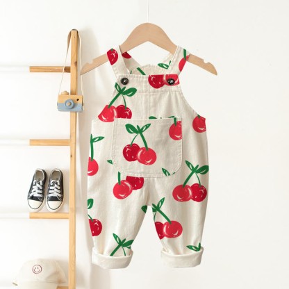 Baby Toddler Cherry Overalls - Beige - 3-5T - image 1