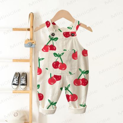 Baby Toddler Cherry Overalls - Beige - 3-5T - image 1