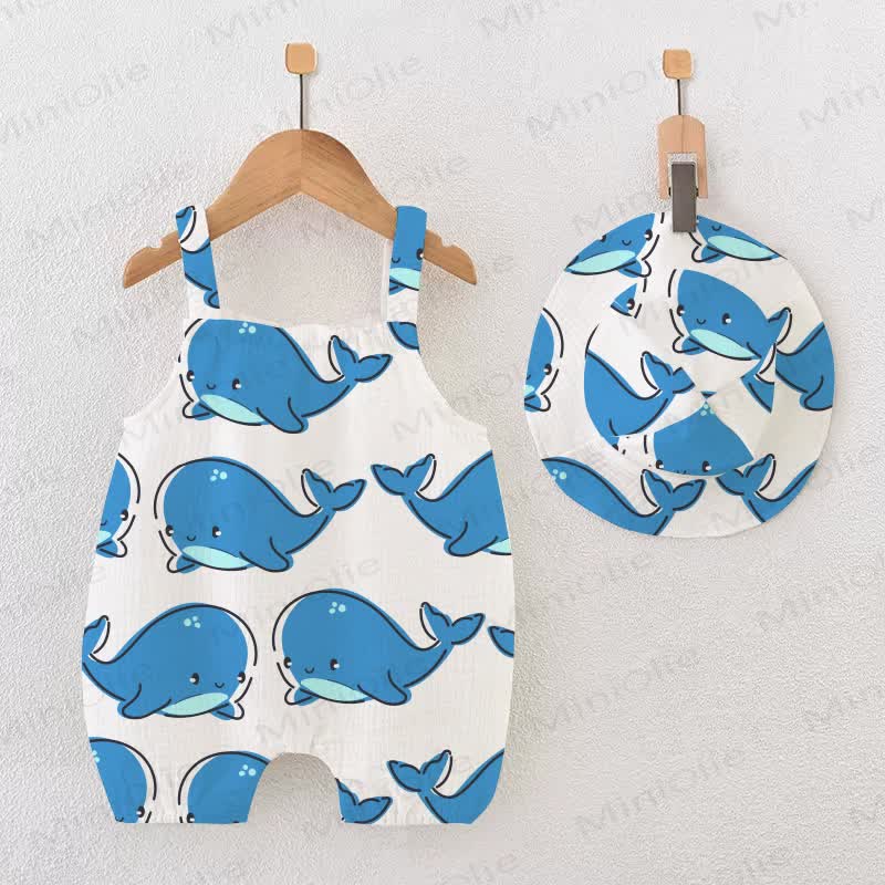 Baby Lovely Whale White Romper with Hat - White - 18-24M - image 1