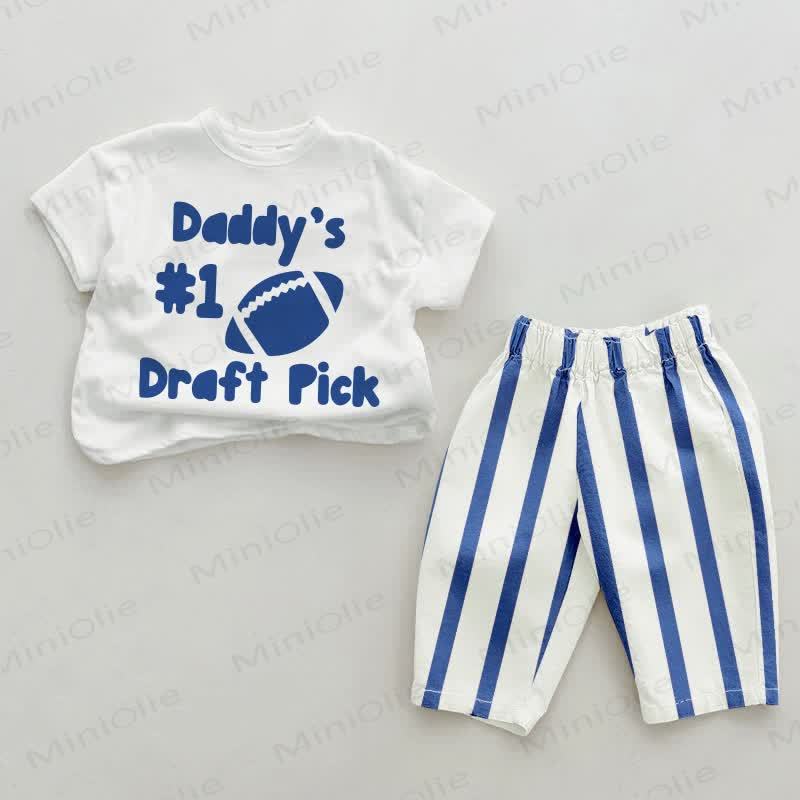 DADDY'S #1 DRAFT PICK Baby Blue Vertical Striped 2-piece Set - White&Blue - 2-3T - image 1