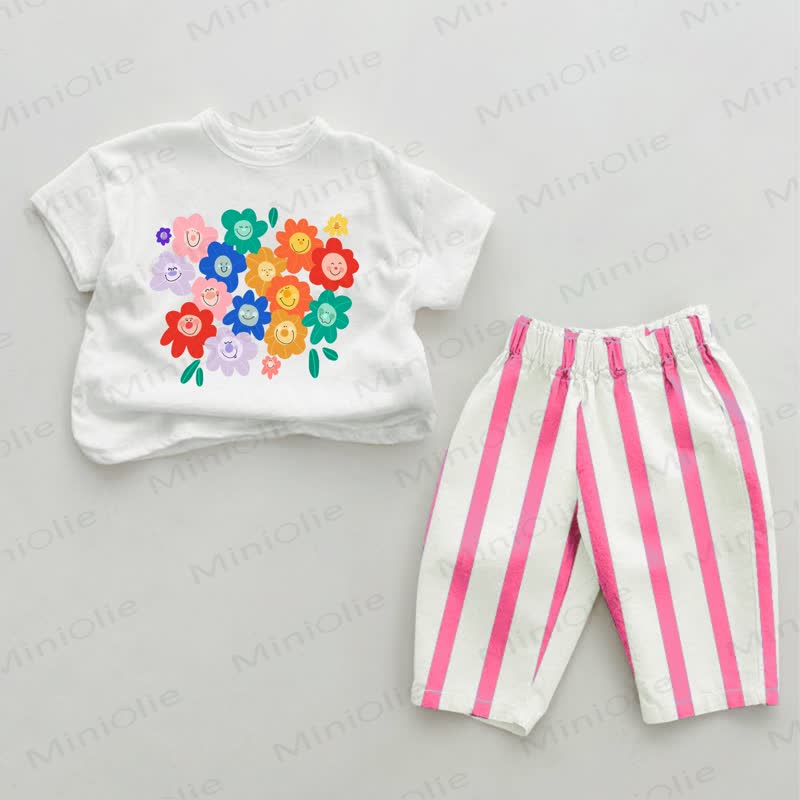 Baby Pink Floral Striped 2-piece Set - White&Pink - 2-3T - image 1